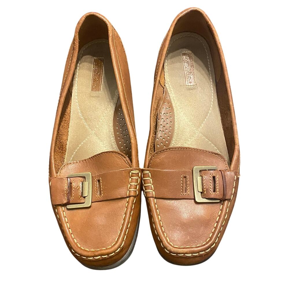 Thom McAn Leather Comfort Loafers Buckle Brown Slip On Shoes Womens 8.5W